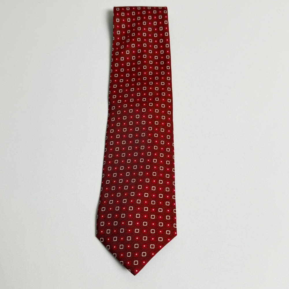 Gianfranco Ferre Red‎ Geometric Square Dot 100% Silk Tie Italy